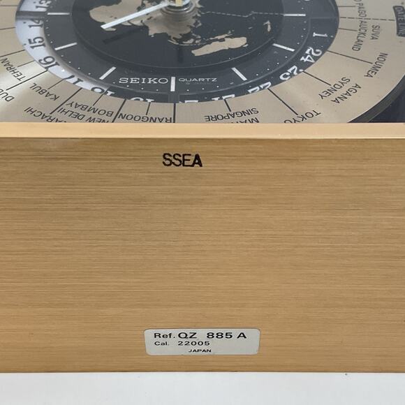VTG 80s Seiko Quartz World Time Zone Clock With Airplane Second Hand Desk Mantle - Picture 10 of 12